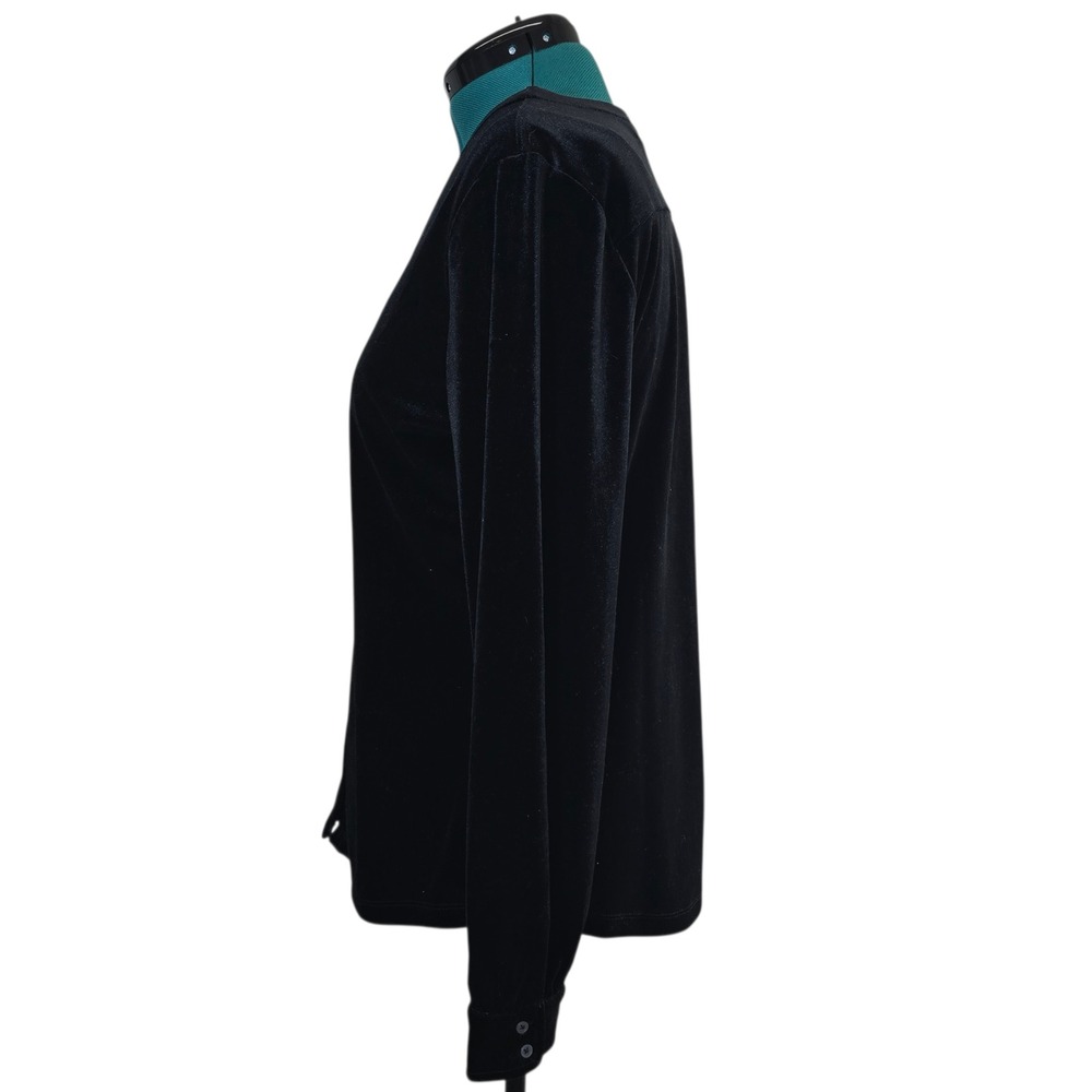 Lands' End‎ Cardigan Women L Black Velvet Poly Blend V-Neck Button Front Classic - Picture 2 of 10